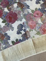 Ivory Pure Handloom Chiniya Silk Saree with stunning 3D Floral Print and zari borders SS50101