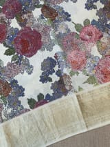Ivory Pure Handloom Chiniya Silk Saree with stunning 3D Floral Print and zari borders SS50101