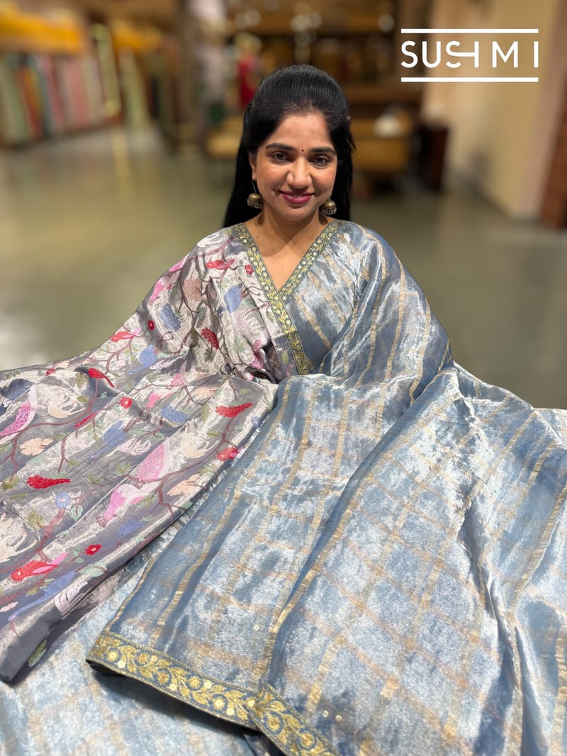 Cobalt Blue  banarasi checks tissue
