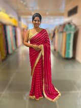 Dark Pink Georgette Saree with badla sequnce stripes: S62F073