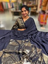 Navy pure Satin Saree with designer sequence border and blouse SS5037