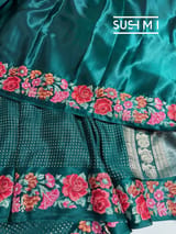 Bottle Green Mysore Silk Saree with petitepoint embroidery S62107