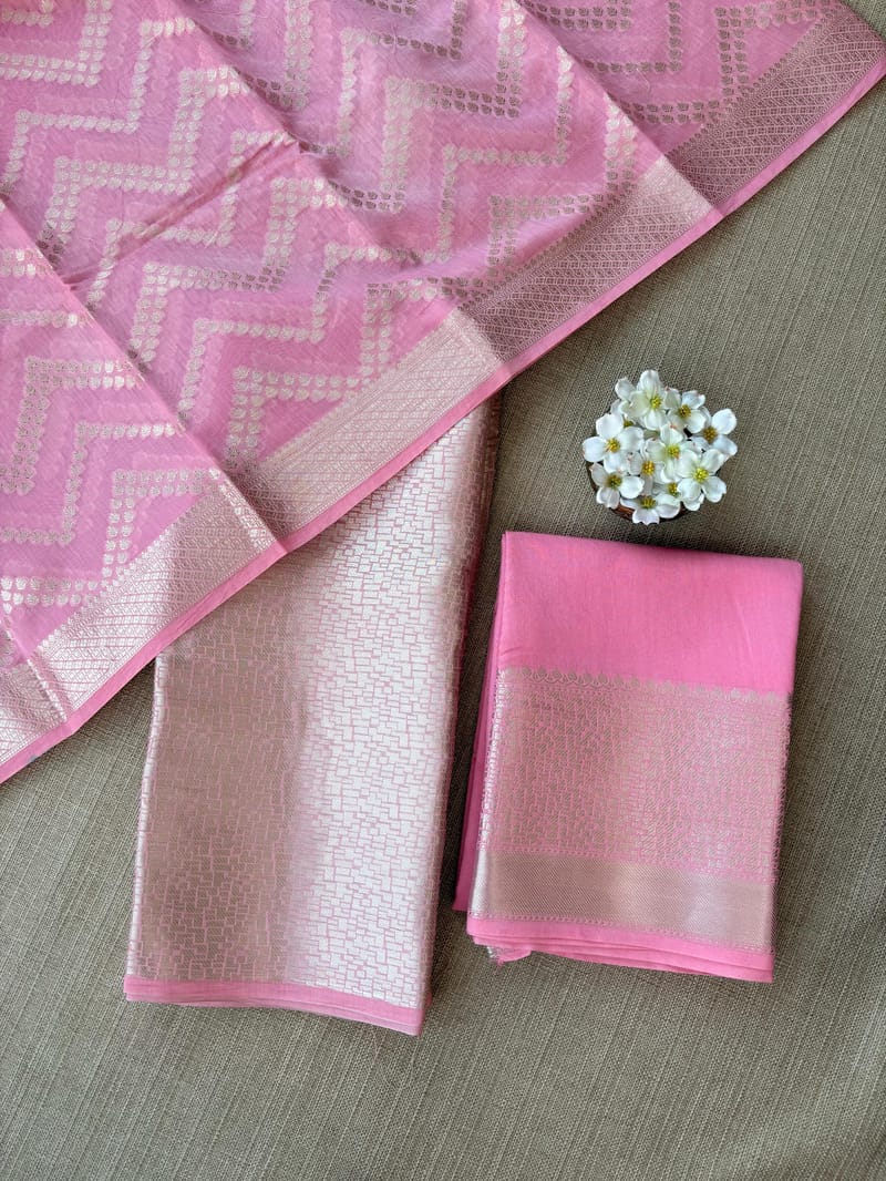 Coral Pink Banarasi Mul Silk Brocade 3-pc Sharara Suit set : SS62J12