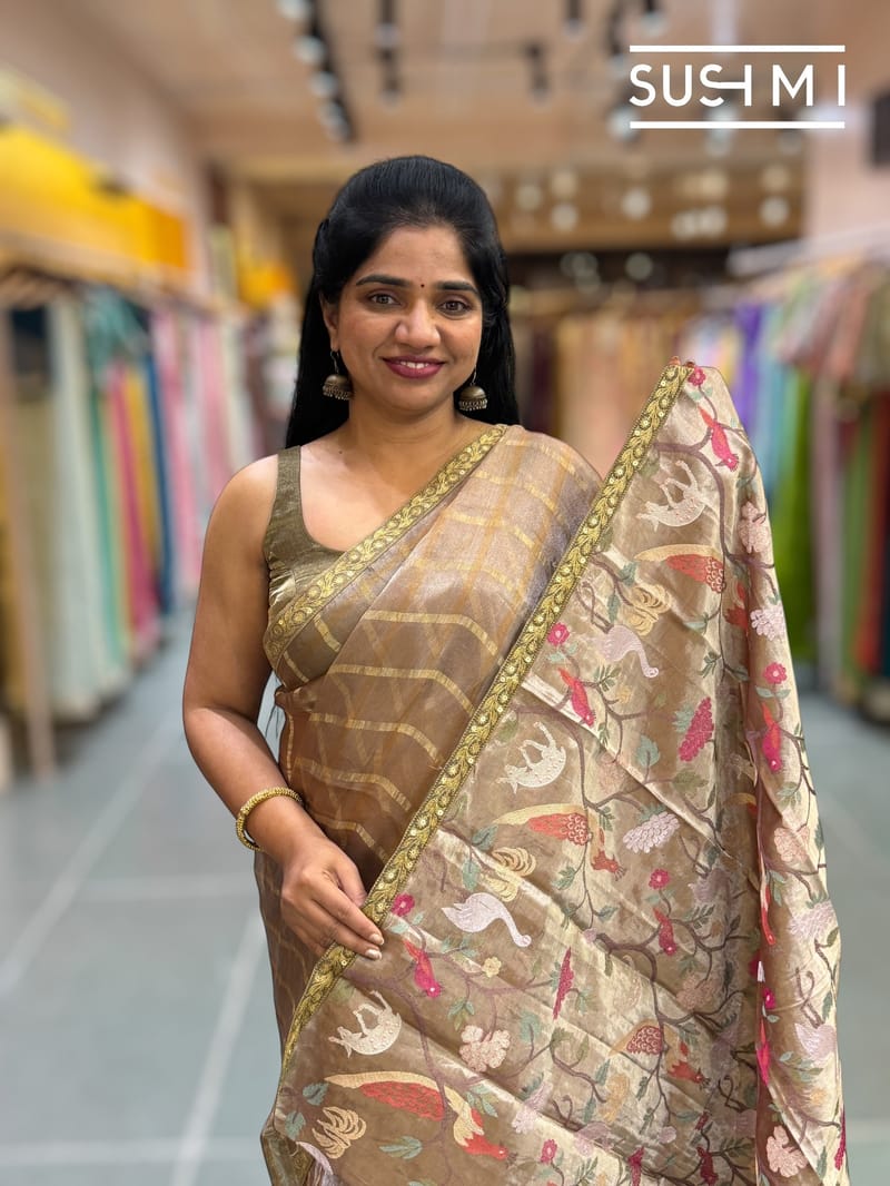 Light brown banarasi checks tissue