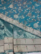 Teal Tissue Saree with pythani inspired muniya borders SS50544