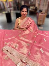 Peach Pink Handloom Tissue Saree with Embroidery SS50415