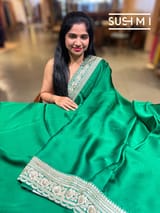 Emerald Green Satin Saree with sabyasachi borders : D62F045
