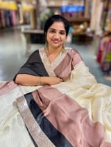 Ivory, Brown & Black Combo Chinnon Crepe Saree with Gotapatti Borders SS50613