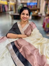 Ivory, Brown & Black Combo Chinnon Crepe Saree with Gotapatti Borders SS50613