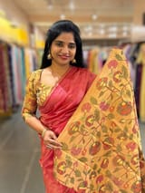 Bright Pink chaderi Tissue saree with designer tissue blouse