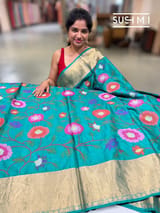 Peacock Blue Kanchi Soft Silk Saree with embroidery : S62F174