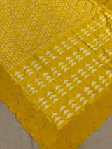 Mustard Cambodian–inspired Ikkat Silk Saree with cutwork Rose Border SS50345