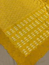 Mustard Cambodian–inspired Ikkat Silk Saree with cutwork Rose Border SS50345