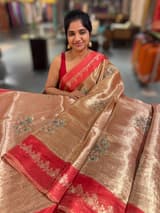 Red Banarasi Brocade Tissue with embroidery