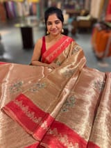 Red Banarasi Brocade Tissue with embroidery