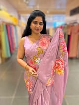 Dark Lilac Designer Chinnon & Satin Fusion Saree SS5034