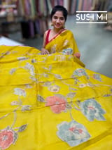 Yellow Designer Organza with Tissue applique work : S62F091