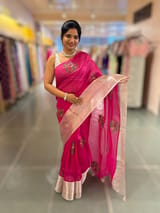 Rani Pink Organza Saree with pure Tissue Border SS50291