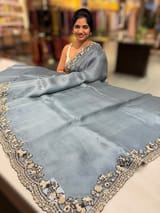 Grey pure organza with handwork SS50250