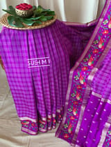 Majenta Vintage checks Kanjeevaram soft silk saree with embroidery D62F041