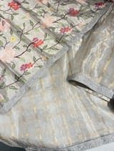 Silver Tissue Pure Handloom Tissue checks Saree with sabyasachi borders