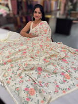 Ivory Chinnon saree with allover petite point embroidery SS50518