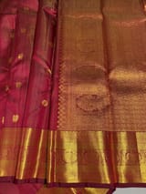 Burgundy Vaira Oosi Checks Vintage Kanjeevaram Saree in monotone look