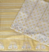 Pastel Yellow Designer Silk kota saree with elephant embroidered border SS50266