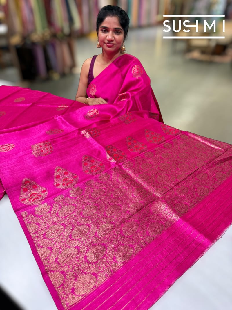 Fuschia Pink Banarasi Handloom Dupion Rawsilk Saree : S62F105