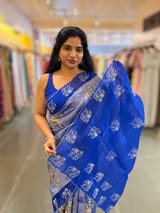 Electric Blue Premium Handloom Designer Tissue saree with exquisite embroidery