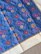 Cobalt Blue Pure tussar with patola inspired embroidery: S62F193