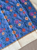 Cobalt Blue Pure tussar with patola inspired embroidery: S62F193