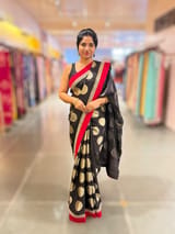 Black Crepe Silk Polka dot Saree with sabhyasachi Borders & Blouse SS50585