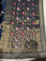 Midnight Blue Mashru Silk Saree with allover weaving and Sahbysachi borders and Blouse SS50575