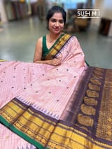 Pastel Pink vintage checks Gadwal Silk Saree : S62F213