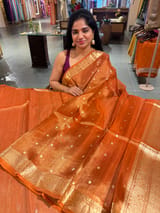 Rust Orange Banarasi handloom tissue saree