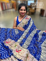 Royal Blue bandhej saree with embroidery : S62F203