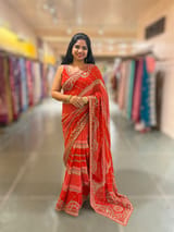 Orangish Red Kareena Inspired Gorgette Saree with allover mirrors SS5039
