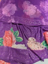 Purple georgette sequence saree with statement floral print SS5046