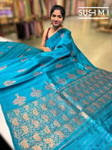 Peacock Blue Banarasi Handloom Dupion Rawsilk Saree : S62F101
