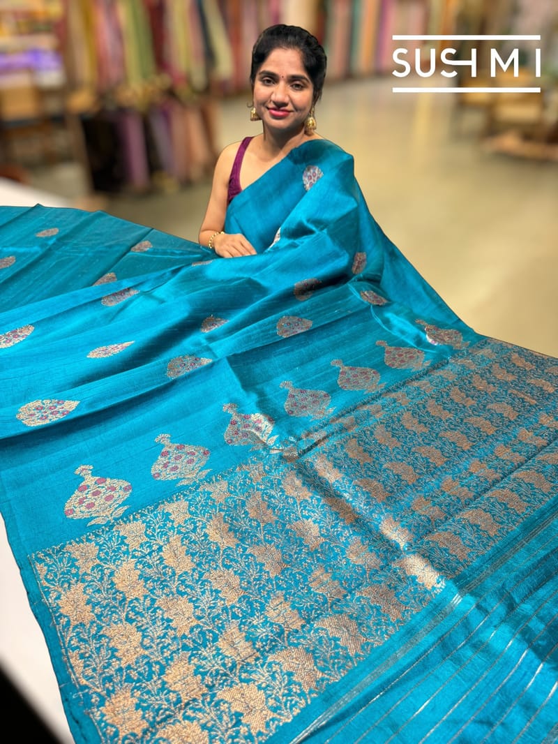 Peacock Blue Banarasi Handloom Dupion Rawsilk Saree : S62F101