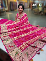 Fuschia Pink bandhej saree with embroidery : S62F205