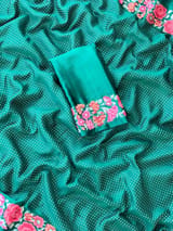 Bottle Green Mysore Silk Saree with petitepoint embroidery S62107