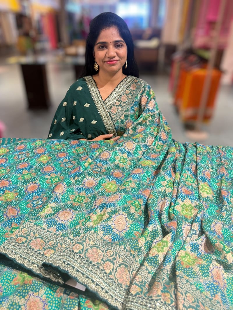 Emerald Green & Blue Banarasi bandhini georgette SS5051