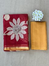 Maroon Designer Organza with Tissue applique work