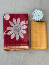 Maroon Designer Organza with Tissue applique work