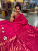 Dark Pink Pure Handloom Raw Silks Saree SS50494