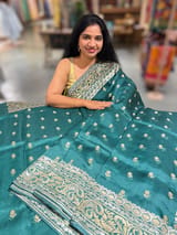 Emerald Green Pure Organza Saree With Jamdani Inspired  SS50340
