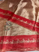 Red Banarasi Brocade Tissue with embroidery