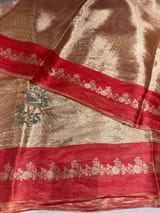 Red Banarasi Brocade Tissue with embroidery